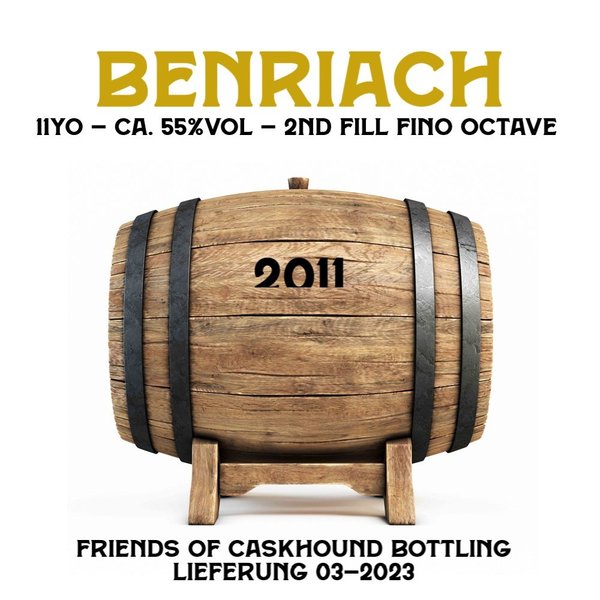 Benriach 10.2011 - 2nd Fill Fino Octave Finish - ca 55%Vol - Lfg. 03/23