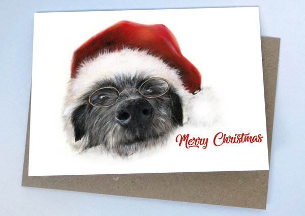 Grußkarte - Santa's Deerhound - mit Umschlag - Art by Lana Mathieson