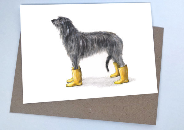 Grußkarte - The Yellow Welly Boots Deerhound - mit Umschlag - Art by Lana Mathieson